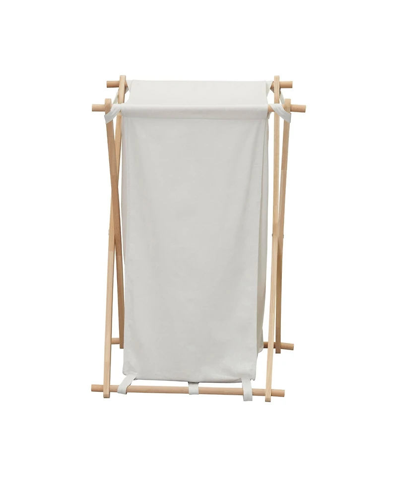 Household Essentials X-Frame Wood Laundry Hamper, Folding Wood Frame with Washable Poly-Cotton Bag