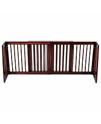 Gymax Folding Adjustable 3 Panel Wood Pet Dog Slide Gate Safety Fence