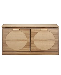 Slickblue Entryway Shoe Bench with Flip Drawer and Rattan-Style Rack