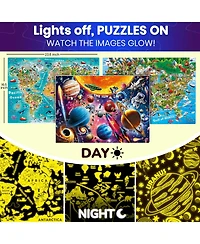 Quokka 100 Puzzles for Kids Ages 4-8 – Glow-in-The-Dark Usa Map World Map and Solar System – Geography Learning Toys