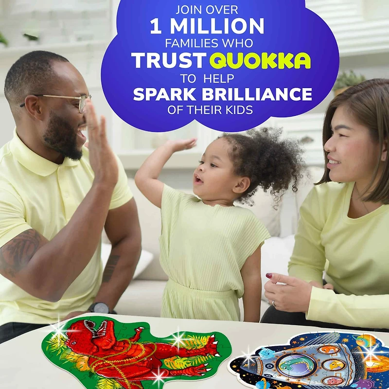 Quokka Shimmer Puzzles for Kids – 4-Pack Dragon, Rocket, Firetruck & Dinosaur Children's Game