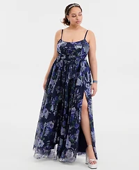 City Studios Trendy Plus Sequined Floral Ball Gown