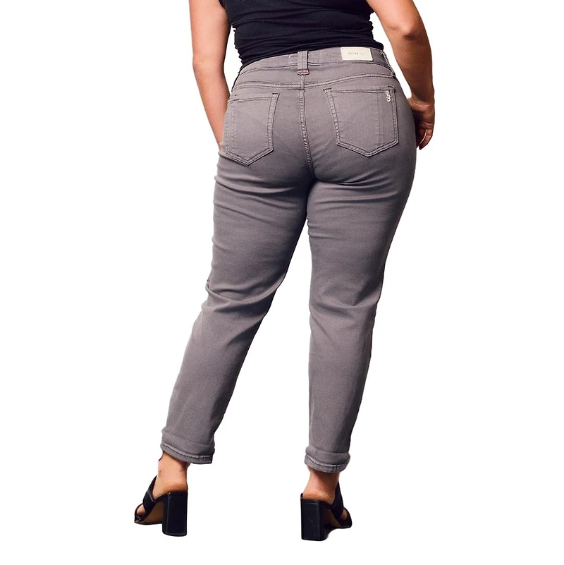 Slink Jeans Women's Color Mid Rise Boyfriend pants rolled 25.5" Inseam - Grey