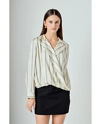 endless rose Women's Striped Wrap Blouse