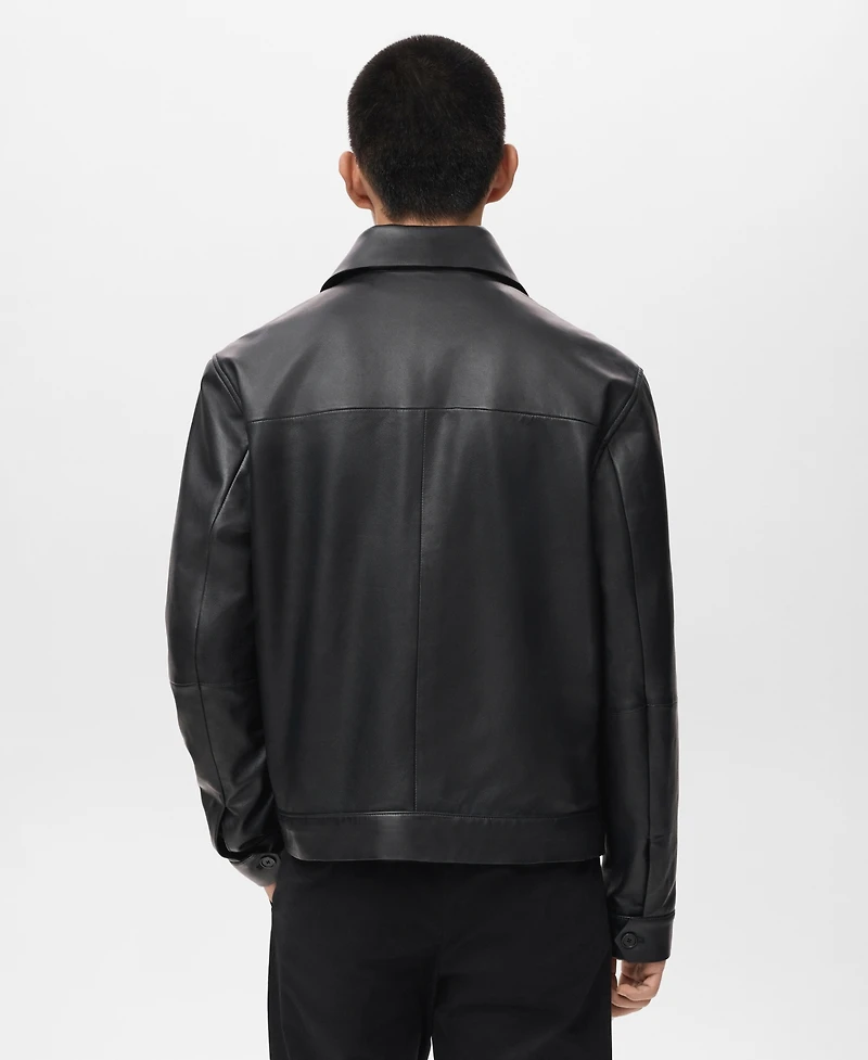 Mango Men's Leather Pockets Jacket