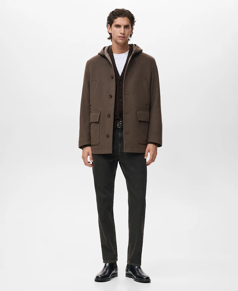 Mango Men's Hooded Wool Coat