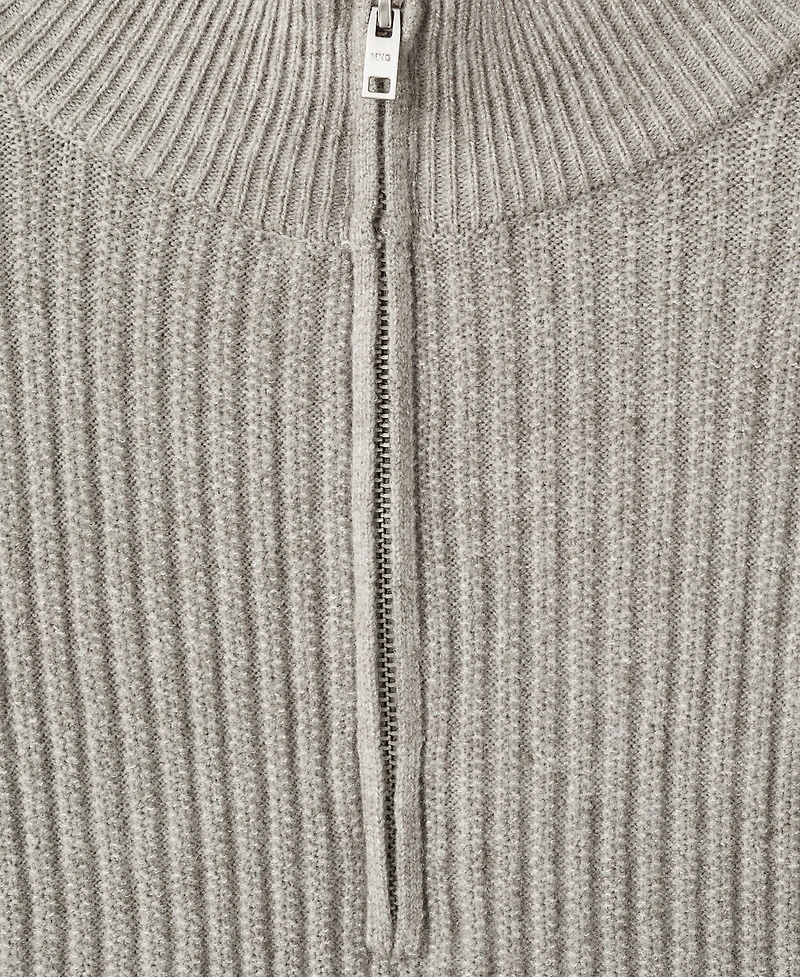 Mango Men's Zip Neck Ribbed Sweater