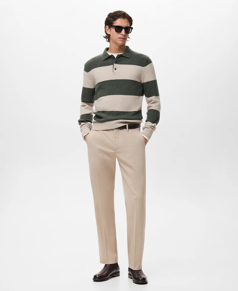 Mango Men's Knitted Wool Blend Polo Sweater