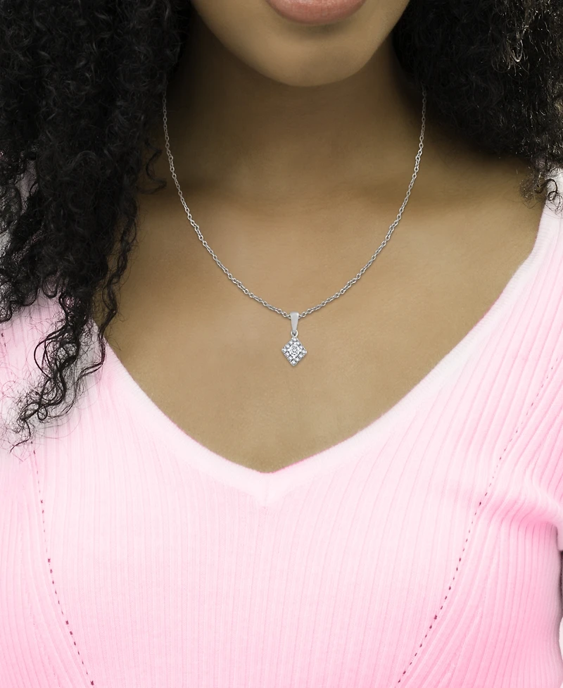 Macy's Diamond Round Shape Halo Design Pendant Necklace (1/4 ct. t.w.) in 10k White Gold