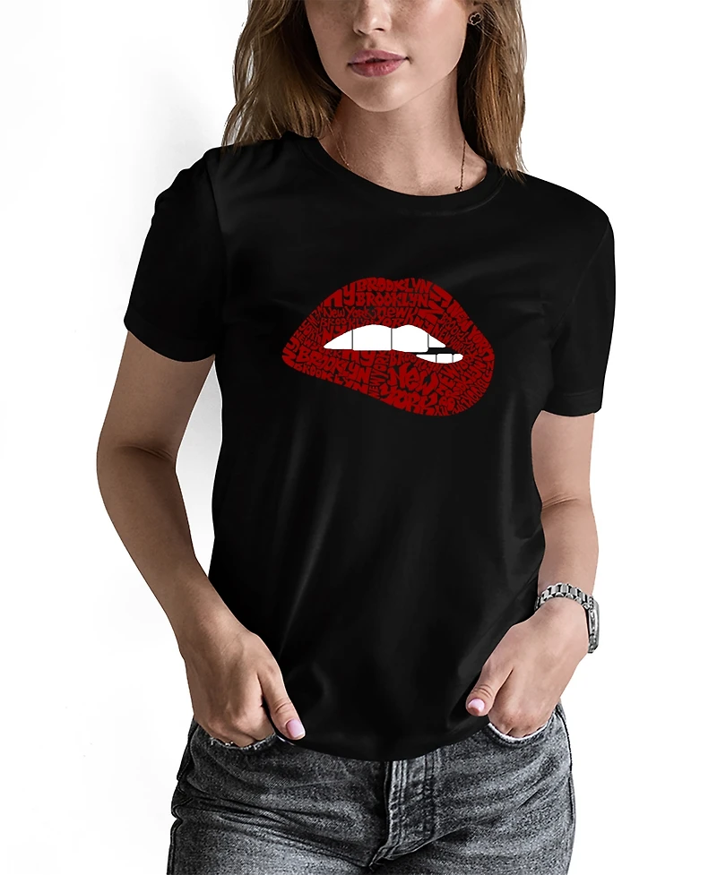 La Pop Art Women's Brooklyn Lips Word Long Sleeve T-Shirt