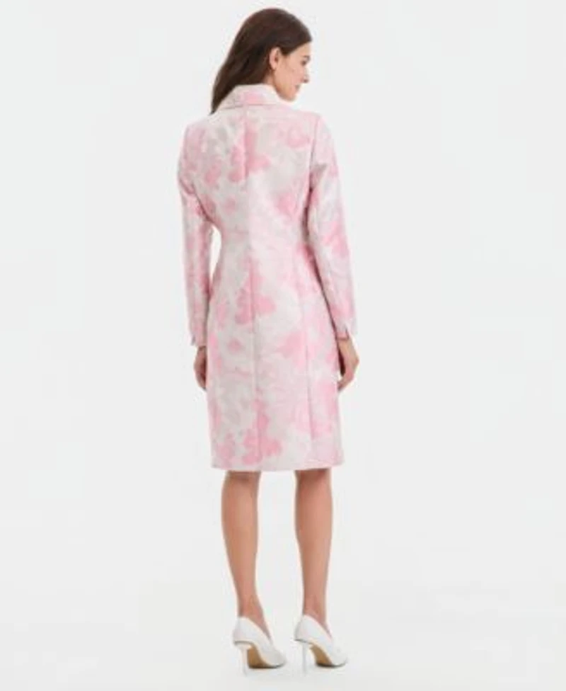 Kasper Womens Floral Jacquard Three Button Topper Empire Seam Dress