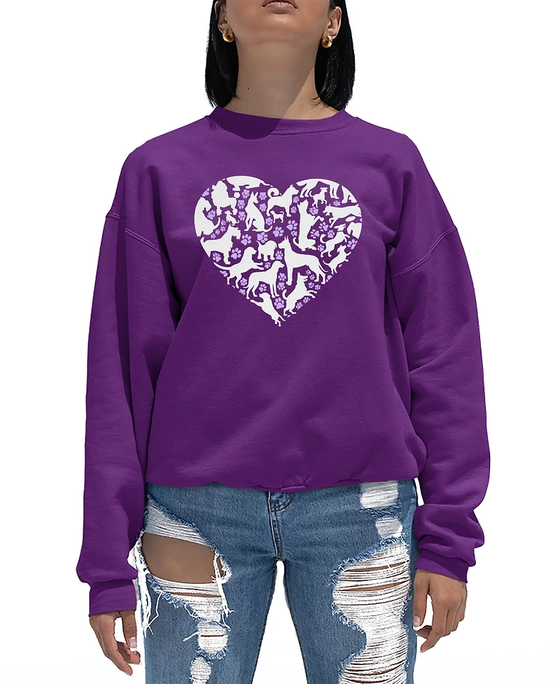 La Pop Art Women's Dog Heart Word Art Crewneck Sweatshirt