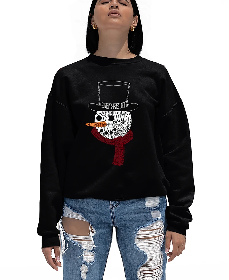 La Pop Art Women's Snowman Face Word Crewneck Sweatshirt