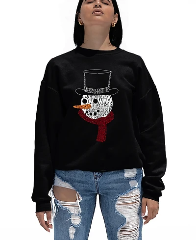 La Pop Art Women's Snowman Face Word Crewneck Sweatshirt