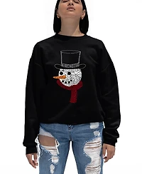 La Pop Art Women's Snowman Face Word Crewneck Sweatshirt
