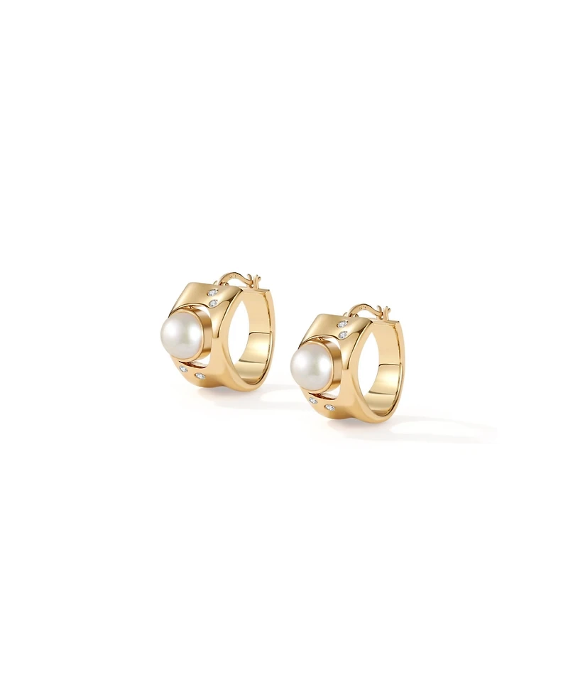 Retro Chic Dawn Light Pearl Hoop Earrings