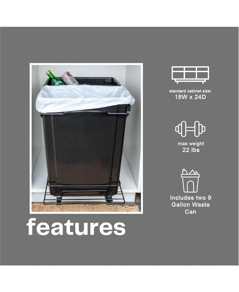 Household Essentials Glidez Steel Pull-Out Double 9 Gallon Plastic Trash Cans, Black