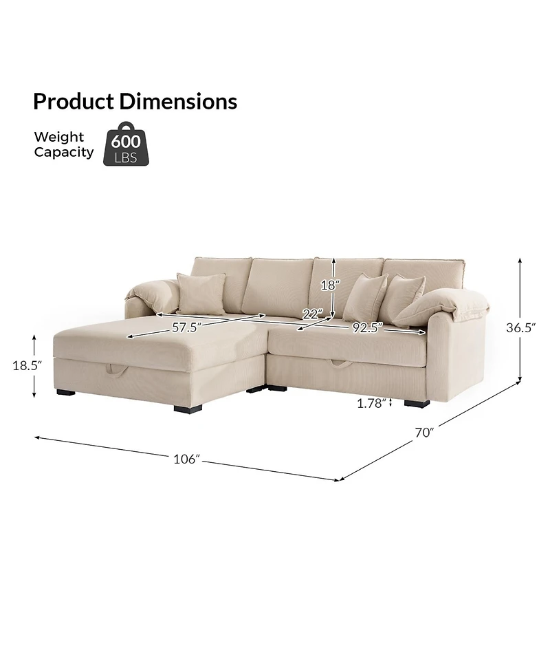 Hulala Home Brandee 2 - Piece Reversible Corduroy Sectional Sofa Chaise with Storage