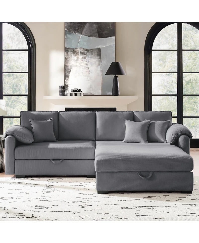 Hulala Home Brandee 2 - Piece Reversible Corduroy Sectional Sofa Chaise with Storage