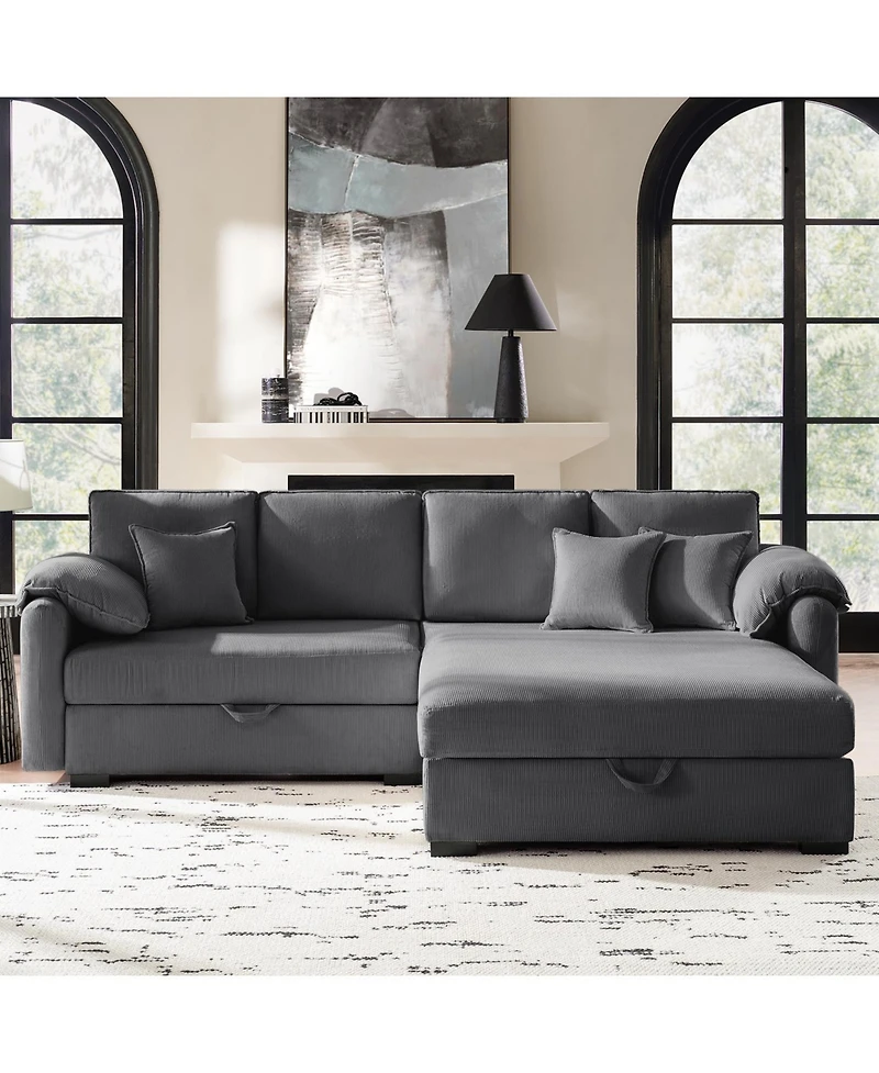 Hulala Home Brandee 2 - Piece Reversible Corduroy Sectional Sofa Chaise with Storage