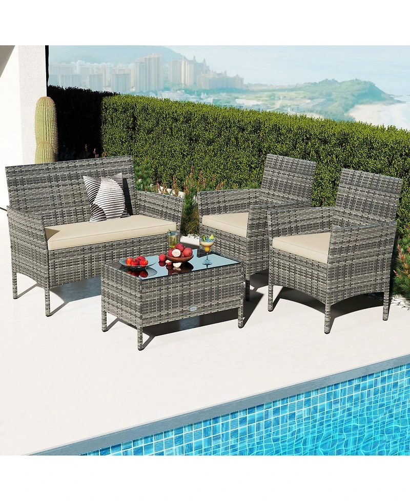 Slickblue 4-Piece Wicker Patio Set with Cushioned Seats for Outdoor Lounge or Garden