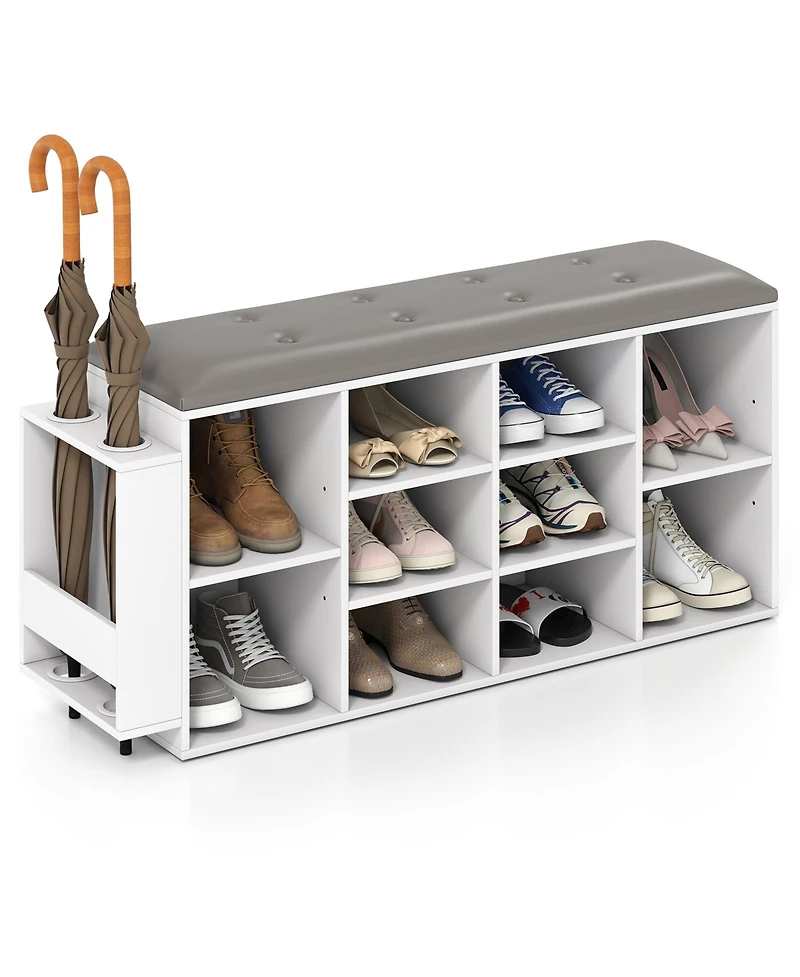 Slickblue Shoe Storage Bench with Umbrella Holder and Adjustable Shelf
