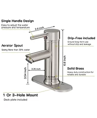 Greenspring Brushed Nickel Bathroom Faucet Single Hole Single Handle Water Saving Lavatory Vanity Sink Modern Faucet with Cover Plate Commercial Mixer