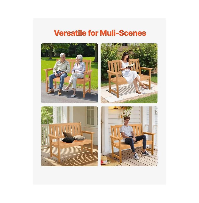 Slickblue Wood-Look Weatherproof Plastic Bench for Patio or Garden