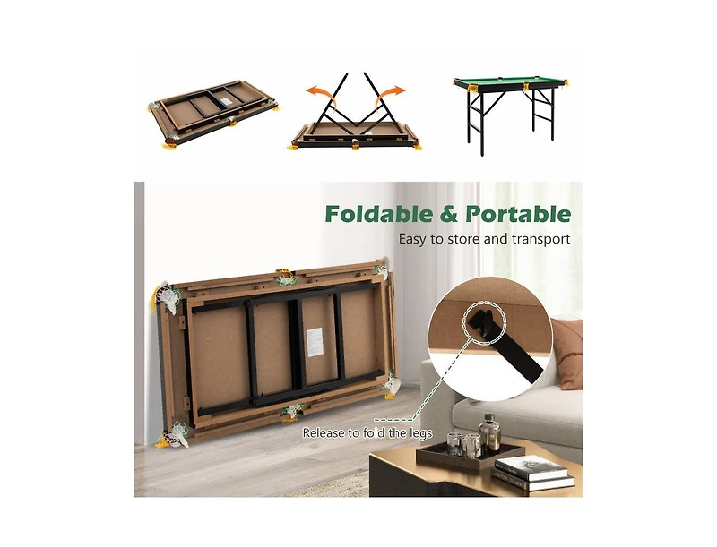 Boyel Living 47 Inch Folding Billiard Table with Cues and Brush Chalk Gaming Table