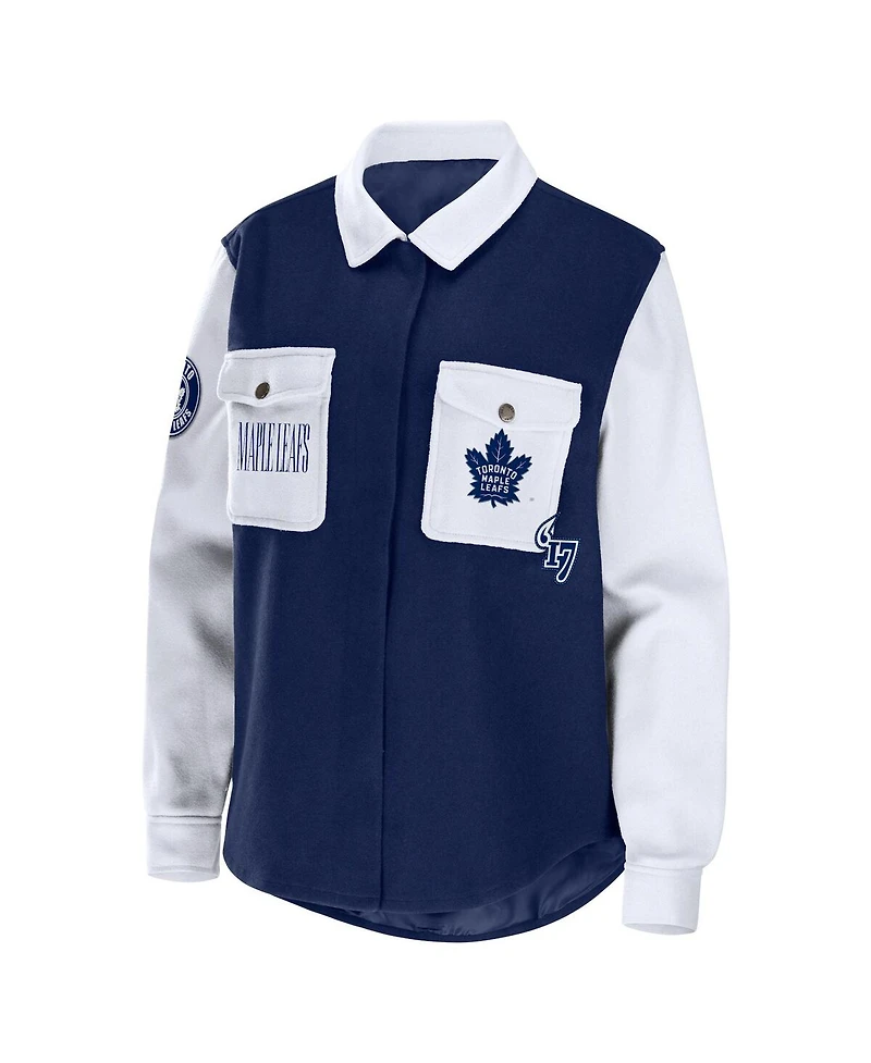 Wear by Erin Andrews Women's Navy/White Toronto Maple Leafs Colorblock Button-Up Shirt Jacket