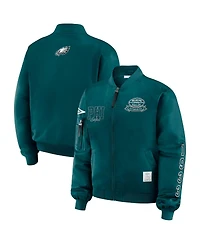 Wear by Erin Andrews Women's Midnight Green Philadelphia Eagles Patch Full-Zip Bomber Jacket