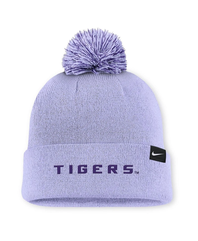 Nike Men's Light Purple Lsu Tigers Primetime Peak Campus Cuffed Knit Hat with Pom