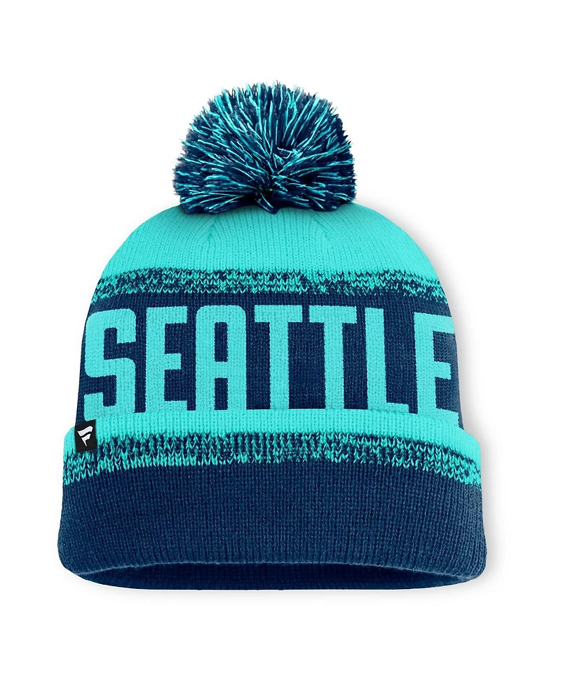 Men's Deep Sea Blue/Light Blue Seattle Kraken Fundamentals Thrive Cuffed Knit Hat with Pom