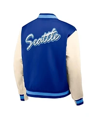 Nike Men's Royal/Cream Seattle Seahawks Rewind Legacy Full-Snap Bomber Jacket