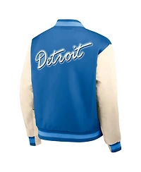 Nike Men's Blue/Cream Detroit Lions Rewind Legacy Full-Snap Bomber Jacket