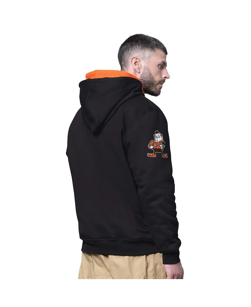 Men's Black Cleveland Browns Big Shot Throwback Full-Zip Double Hooded Jacket