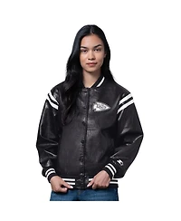 Starter Women's Black Kansas City Chiefs High Heat Faux Leather Full-Snap Varsity Jacket