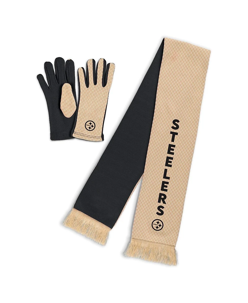 Wear by Erin Andrews Women's Pittsburgh Steelers Tonal Microcheck Scarf Glove Set