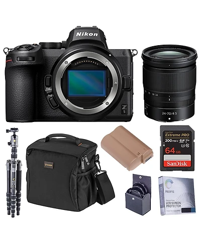 Nikon Z5 Mirrorless Camera with Nikkor Z 24-70mm f/4 S Lens, Bundle with Aluminum Tripod, 64GB Memory Card, Alpine 160 Bag, En-EL15c Battery and