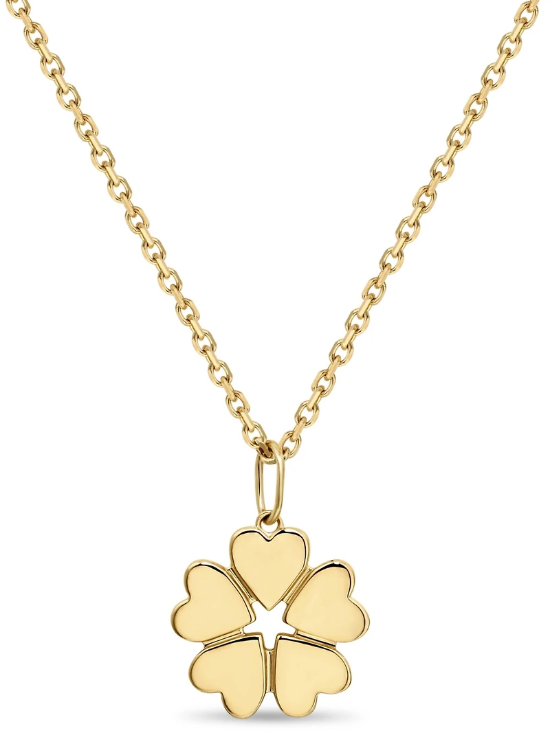 Devata Clover Heart Pendant Necklace – 14K Gold, Adjustable 16–18 in