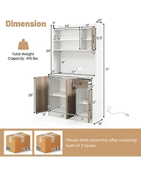Costway 4-Door 71'' Kitchen Buffet Pantry Storage Cabinet w/Hutch Adjustable Shelf