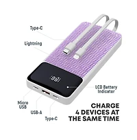 GabbaGoods 10,000mAh Rapid Charging Power Bank with Lcd Battery Display, 2 Buillt-In Cables, Bling Design