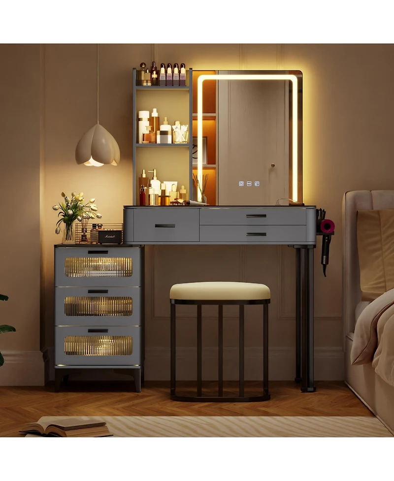 Vlsrka Vanity Makeup Desk with Mirror and Lights