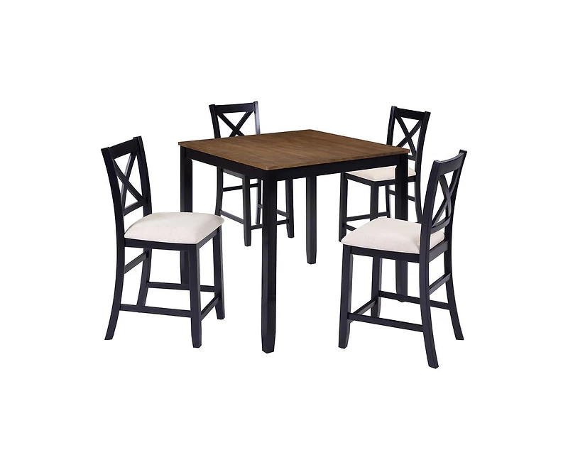 Casainc 5-Piece Classic Counter Height Wood Dining Set with 4 Chairs in Black and Oak Tones