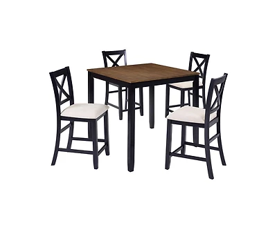 Casainc 5-Piece Classic Counter Height Wood Dining Set with 4 Chairs in Black and Oak Tones