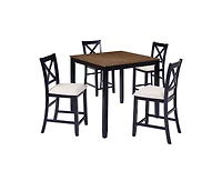 Casainc 5-Piece Classic Counter Height Wood Dining Set with 4 Chairs in Black and Oak Tones