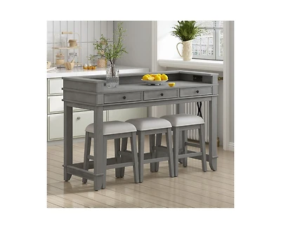 Casainc Trexm 4-Piece Retro Dining Set with Kitchen Table 3 Chairs and Storage Drawers