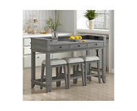 Casainc Trexm 4-Piece Retro Dining Set with Kitchen Table 3 Chairs and Storage Drawers