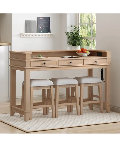 sumyeg Trexm 4-Piece Retro Dining Set with Kitchen Table 3 Chairs and 3 Storage Drawers