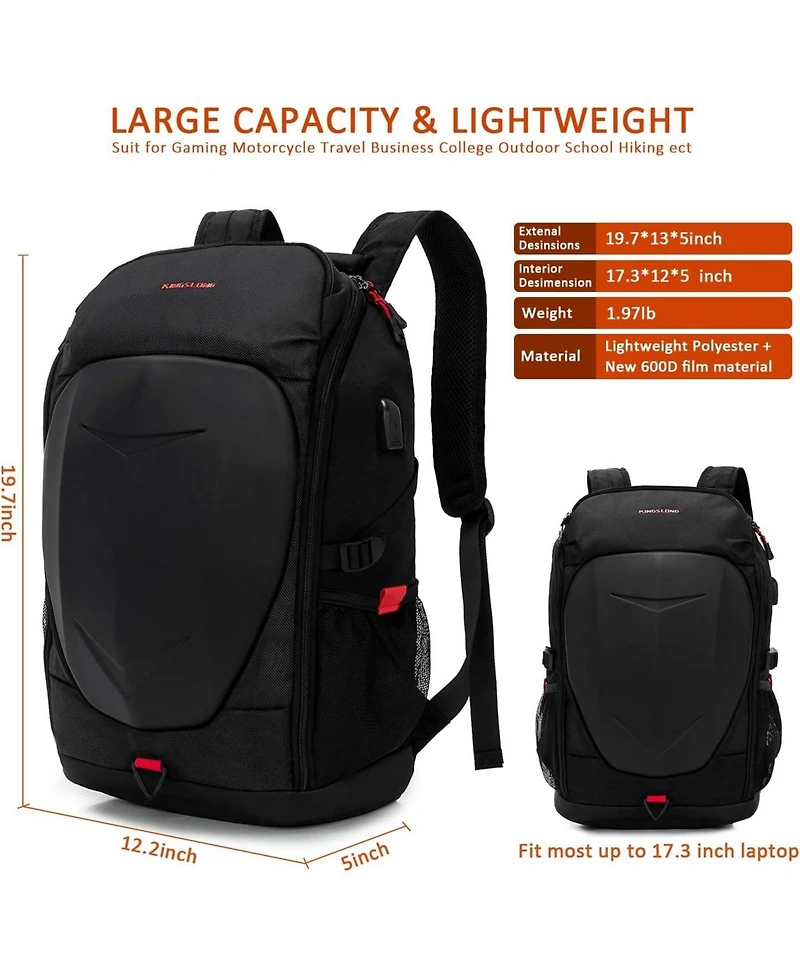 Batfox Hardshell 7 Inch Laptop Backpack, Armored with Usb Port & Rain Cover for Motorcycle, Outdoor, Racing - Waterproof, Matte Black